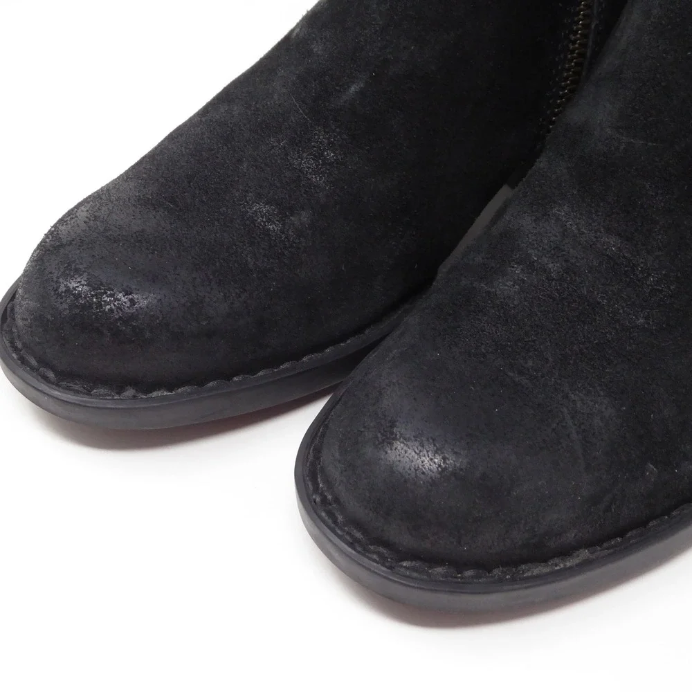 Born Bessie Women Ankle Boots Black Suede Leather Lace Up Side Zip F56903 Size 6